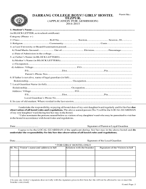 Darrang College Hostel Fees  Form