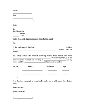 CANCEL TRANSFER of NAMES in RATION CARD Southgoa Gov  Form