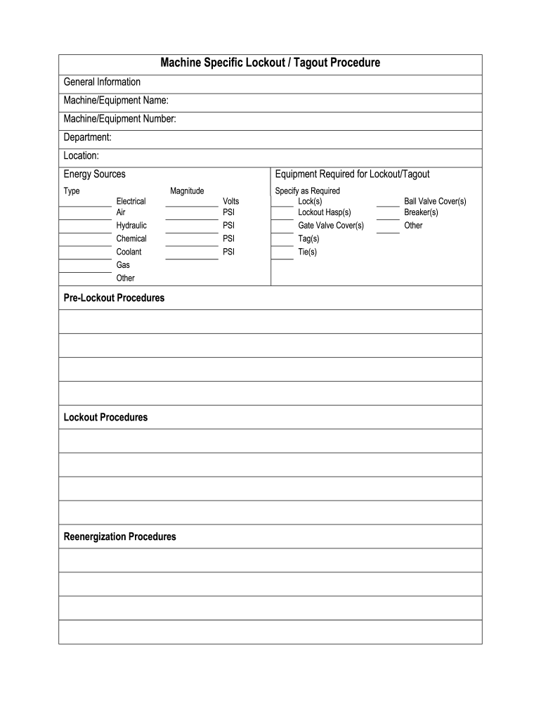Printable Lockout Tagout Template Excel Form Fill Out And Sign