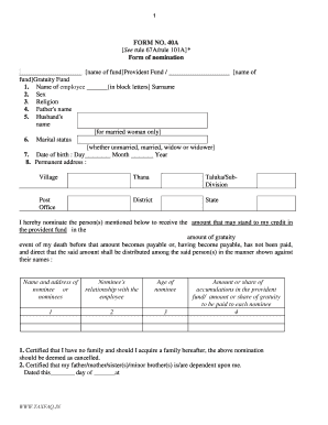 FORM NO 40A See Rule B67Abrule B101Ab Form of Nomination Name Bb