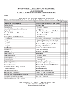 Skilled Nursing Competency Self Assessment  Form