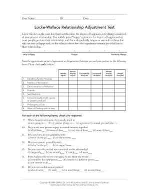 Locke Wallace Marital Adjustment Test  Form