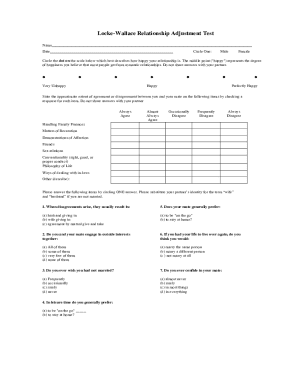 Locke Wallace Marital Adjustment Test  Form