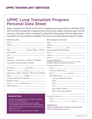  UPMC Lung Transplant Program Personal Data Sheet UPMC Com 2016
