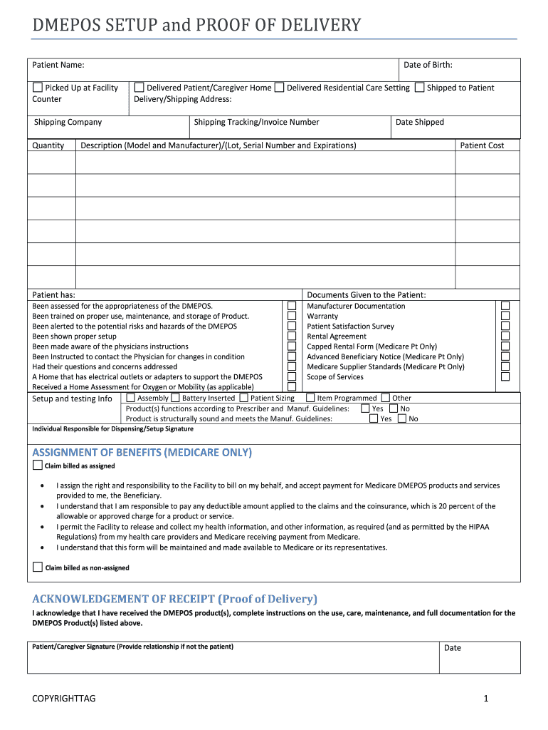 Dme Proof of Delivery Forms Printable
