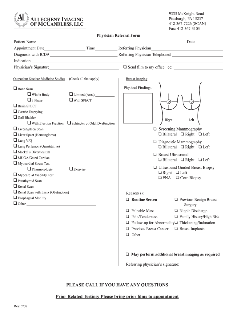  Mammography & Outpatient Nuclear Imaging Referral Form 2007-2024