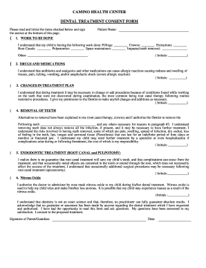 DENTAL TREATMENT CONSENT FORM Camino Health Center Caminohealthcenter