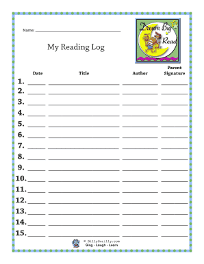 Reading Log Dream Big Read Reading Log  Form