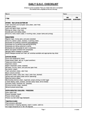 Daily Q S C Checklist Rev 11 09xls  Form