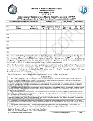 IB MYP Progress Report Card Herbert a Ammons Middle School Ammons Dadeschools  Form