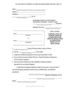 Certification of Notification of Complementary Dispute Resolution  Form