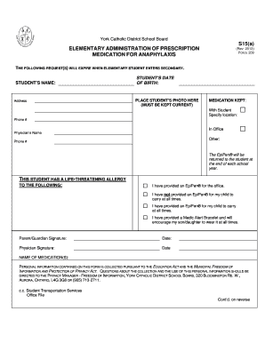 S15a Admin of Medication for Anaphylaxis Form Elem Revdoc Sms Ycdsb