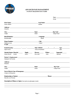 ADVANCED PAIN MANAGEMENT PATIENT REGISTRATION FORM