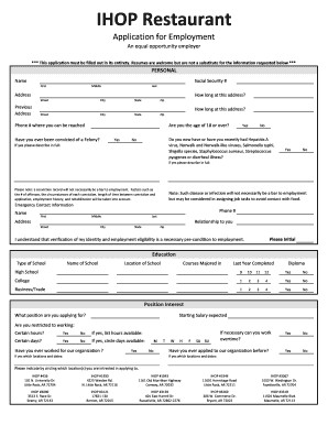 IHOP Application  Form