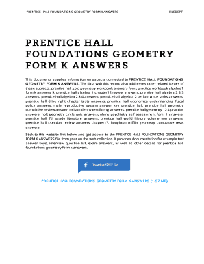 Prentice Hall Foundations Geometry Answer Key  Form