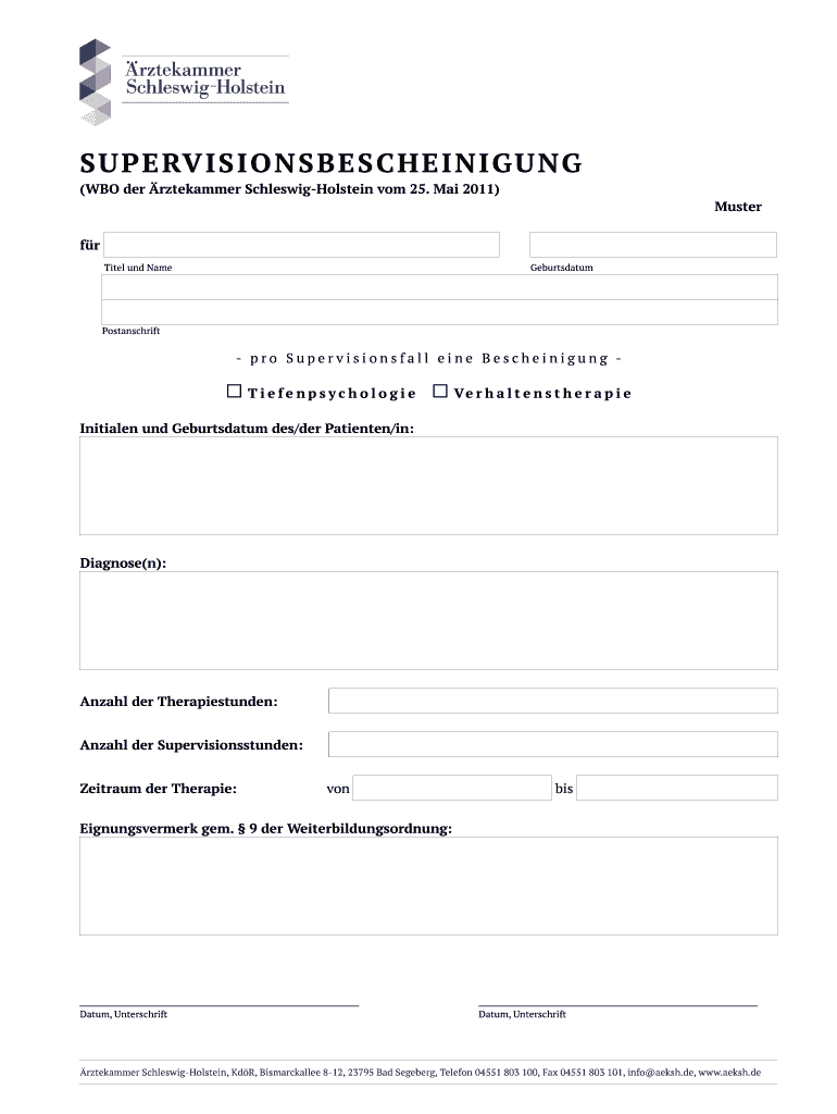 Supervisionsbescheinigung Rztekammer Schleswig Holstein Aeksh  Form