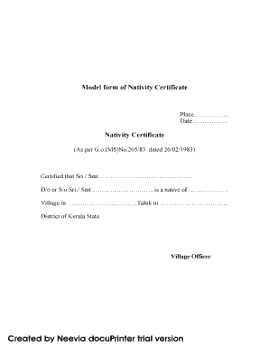 Nativity Certificate  Form