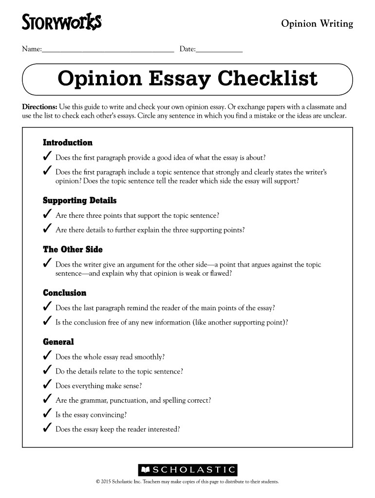 Essay Checklist PDF  Form