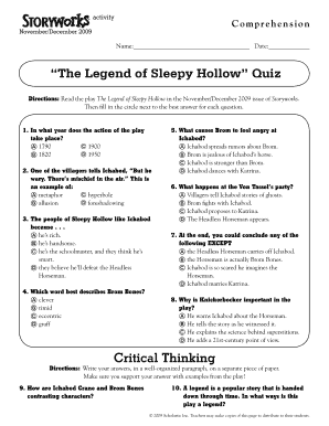The Legend of Sleepy Hollow Worksheets PDF  Form