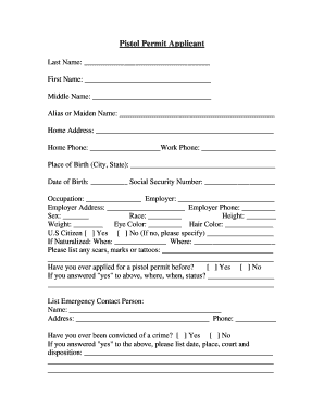 West Haven Pistol Permit Application  Form