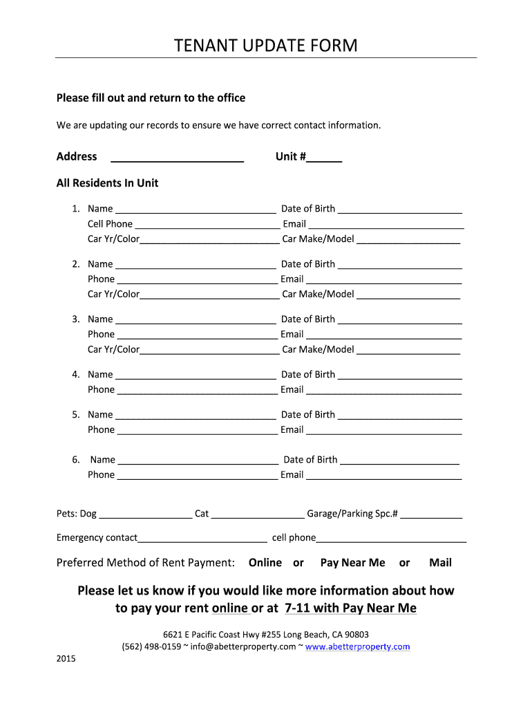  Tenant Update Form 2015-2024