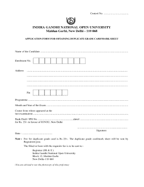 Ignou Duplicate Marksheet Form PDF
