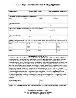 Milner Ridge Visiting Application  Form