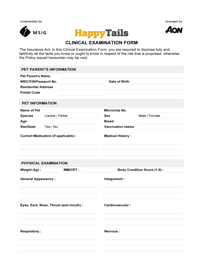 CLINICAL EXAMINATION FORM Baonhappytailsbbcomb