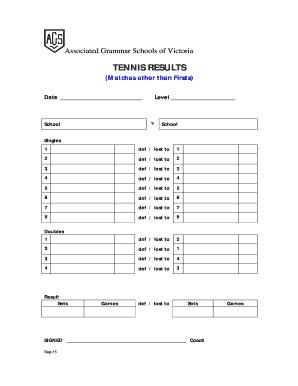 AGSV Tennis Score Sheet Other Than Firsts  Form