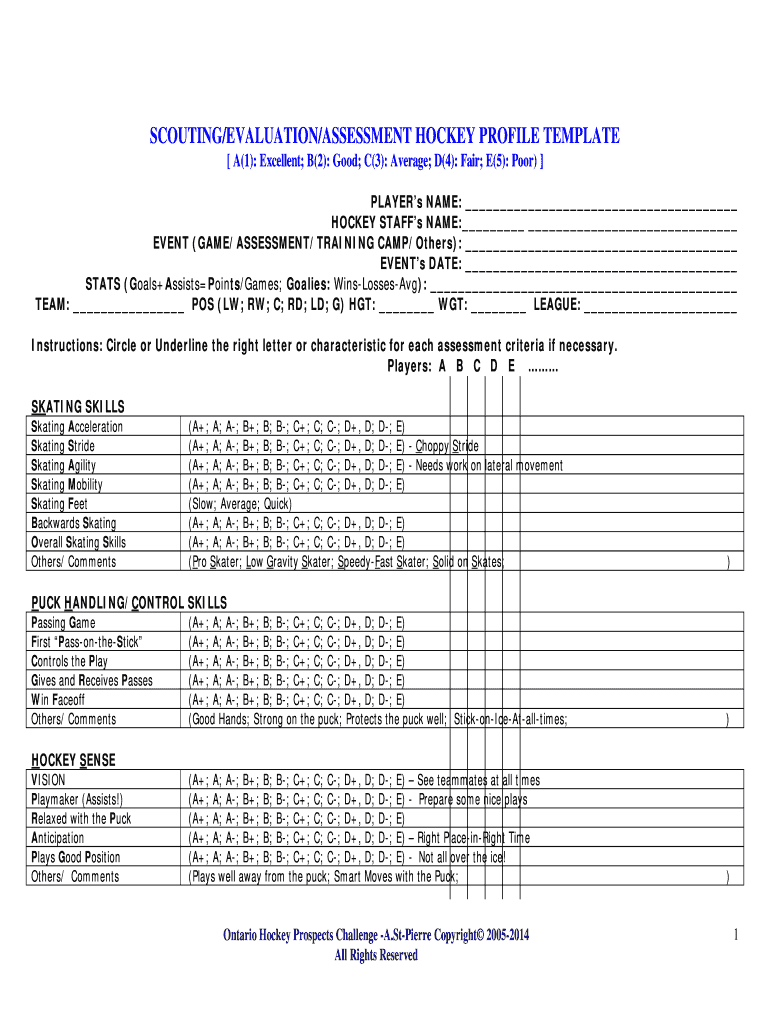 Hockey Scouting Report Template  Form