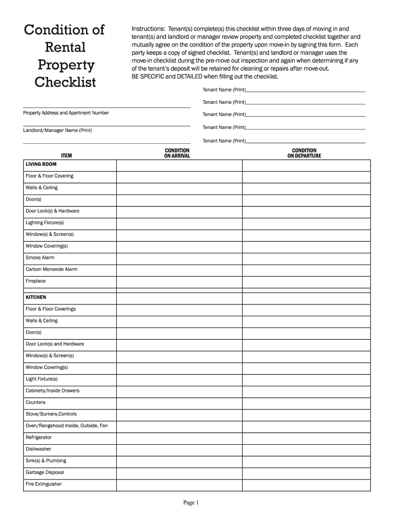  Mutually Agree on the Condition of the Property Upon Move in by Signing This Form 2015