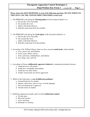 Therapeutic Crisis Intervention Test PDF  Form