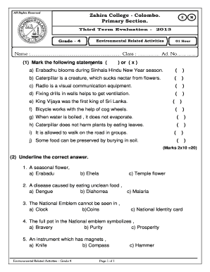 Grade 4 English Papers in Sri Lanka  Form