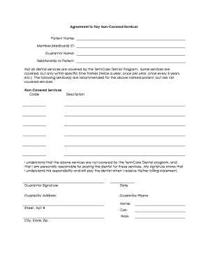 Dental Non Covered Services Consent Form