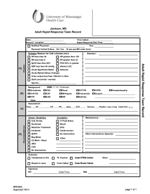 Jackson MS Adult Rapid Response Team Record  Form