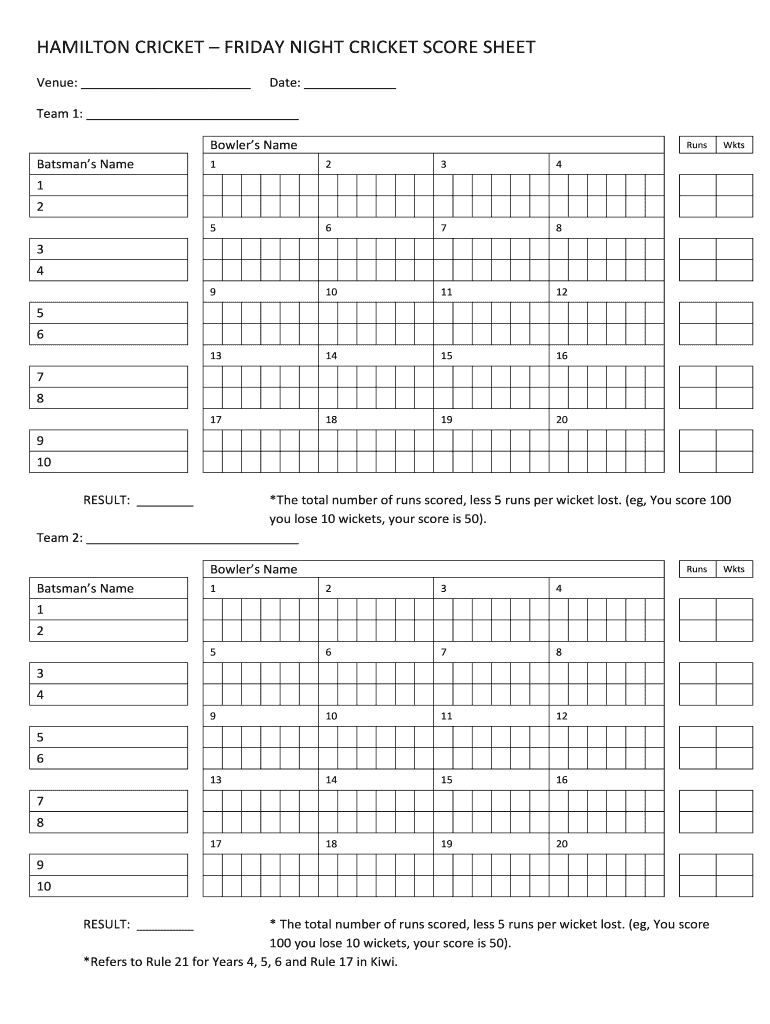 Cricket Scorecard Template  Form