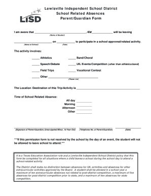 Field Trip Permission Form English PDF Lewisville ISD