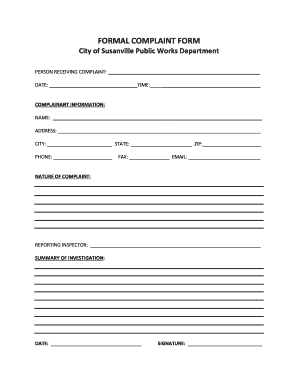 FORMAL COMPLAINT FORM Bsusanvillepublicworksbborgb