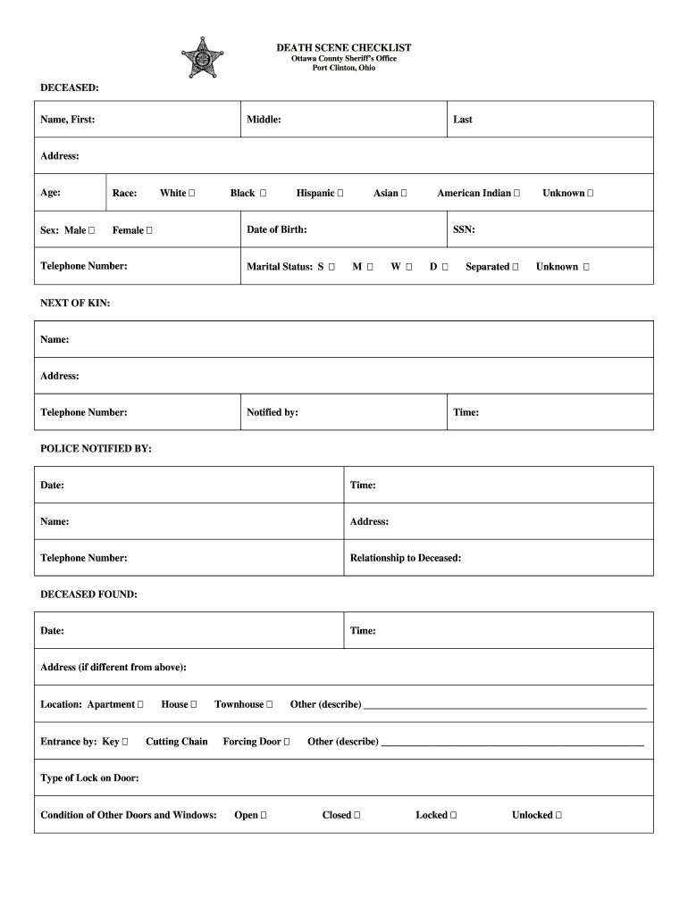 Death Scene Checklist  Form