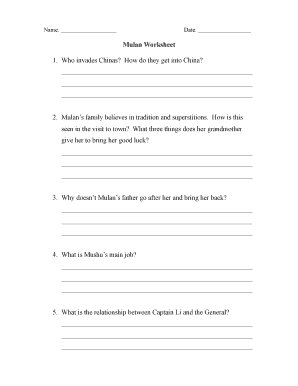 Mulan Worksheet PDF  Form