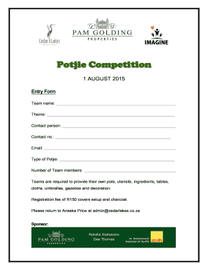 Potjiekos Competition Judging Sheet  Form
