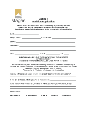 Audition Form for Acting