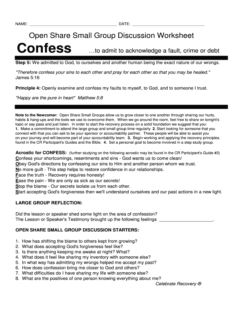 Open Share Small Group Discussion Worksheet Confess to  Form
