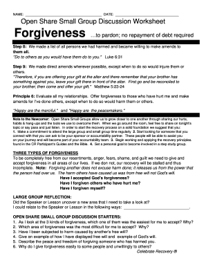 Open Share Small Group Discussion Worksheet Forgiveness  Form