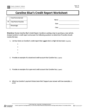 Caroline Blues Credit Report Worksheet Answers PDF  Form