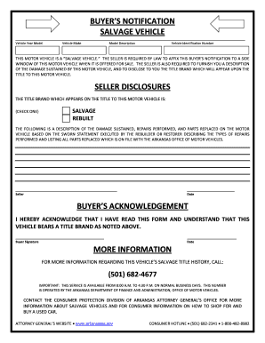 Arkansas Notification Salvage Vehicle  Form