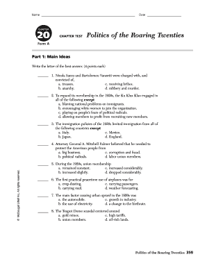 The Roaring Twenties Worksheet Answer Key  Form