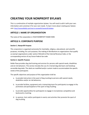 CREATING YOUR NONPROFIT BYLAWS This is a Combination of Multiple Organizations Bylaws Form