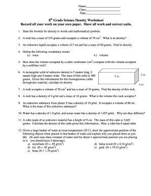 Density Worksheet Grade 8 PDF  Form