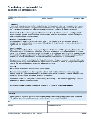 Blankett Nr 701171e Orientering Om Vederlag for Opphold I Institusjon Mv  Form